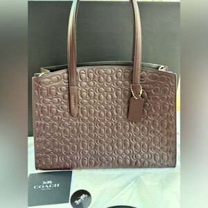 Coach Embossed Signature Oxblood Leather Tote – Never Worn – Box, Dust Bag & Tag